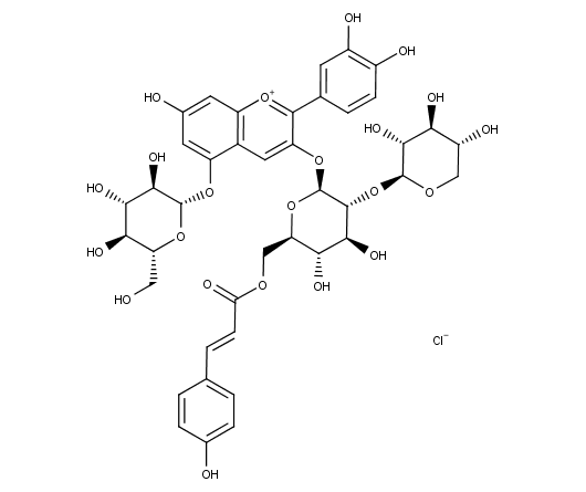 Cyanidin-3-O-(6''-coumaroyl)-sambubioside 5-O-glucoside chloride